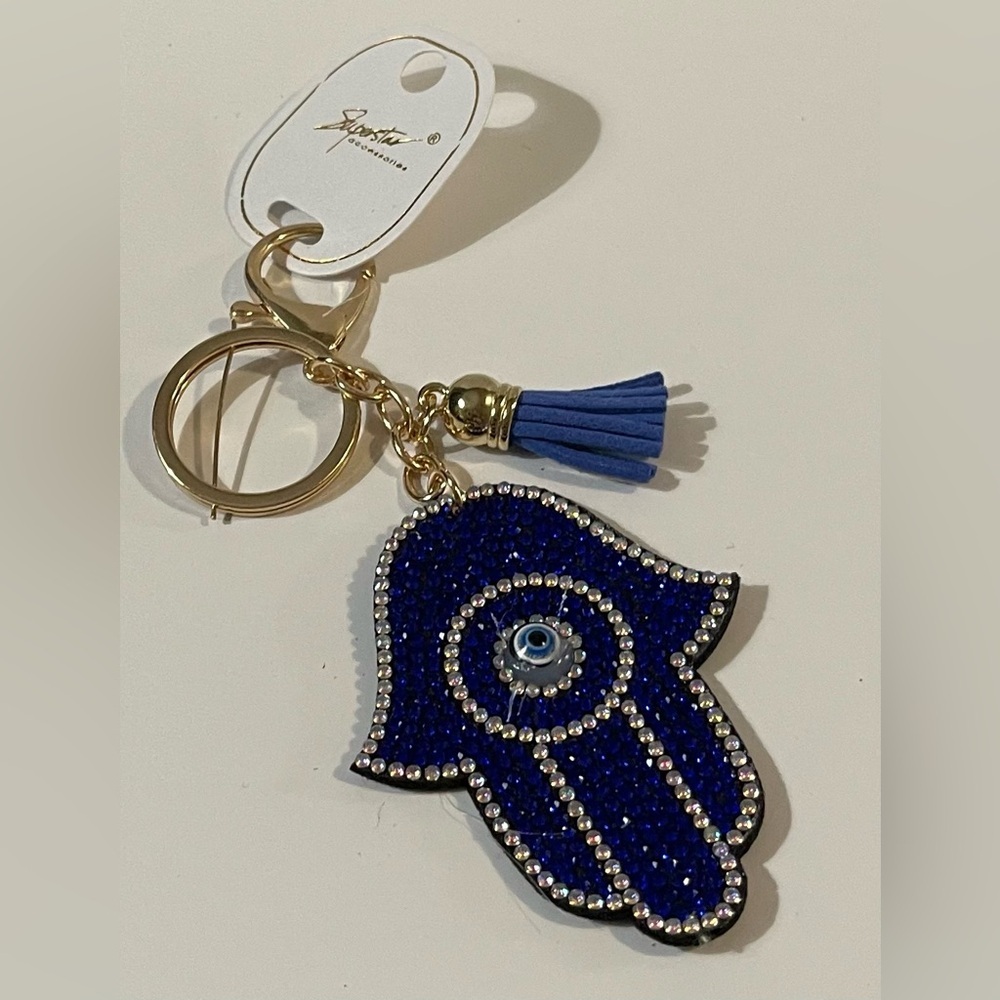 NEW Evil Eye Blue Rhinestone Keychain